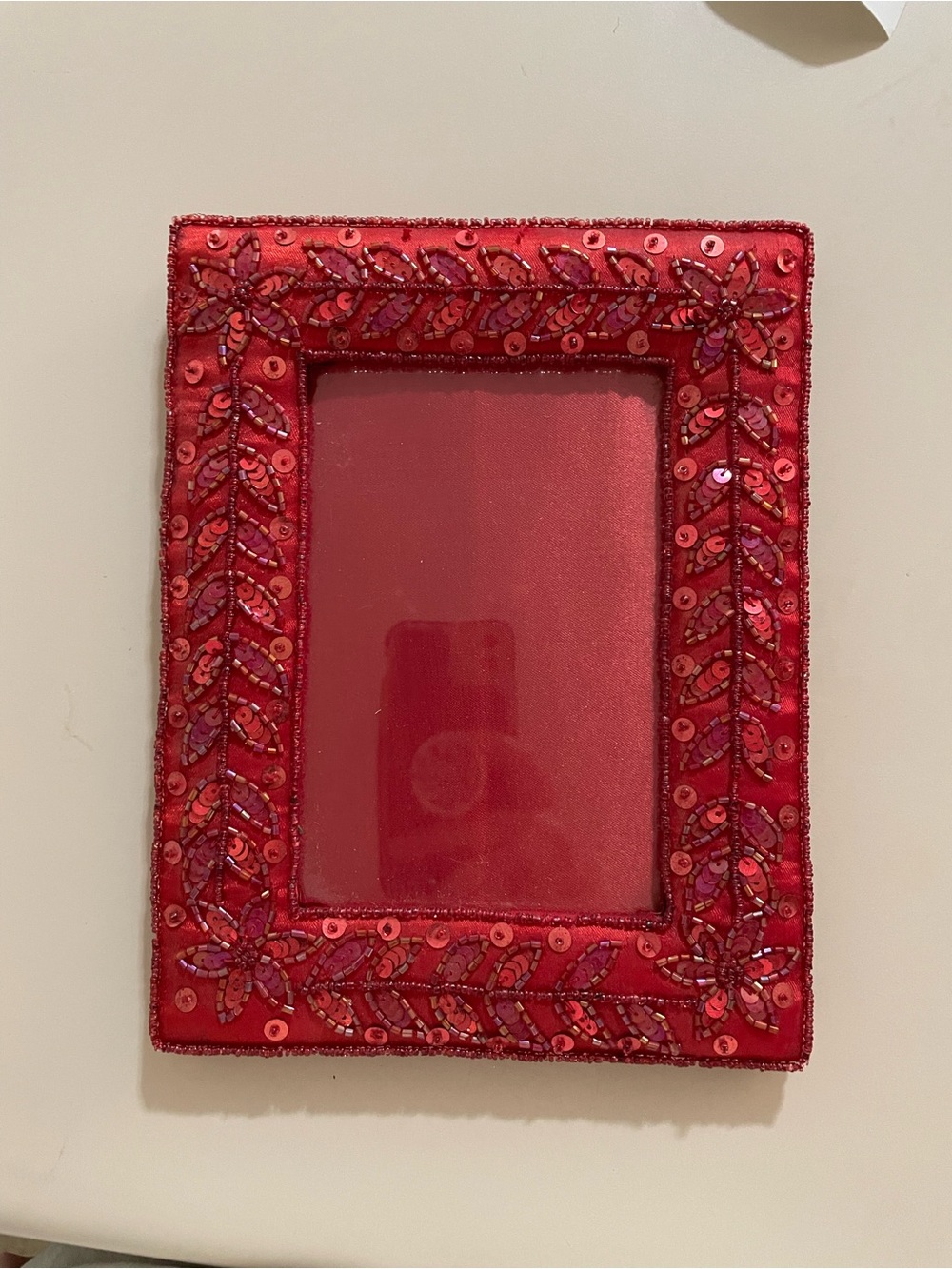 Handmade Red Sequin Embellished 4x6 Photo Frame
